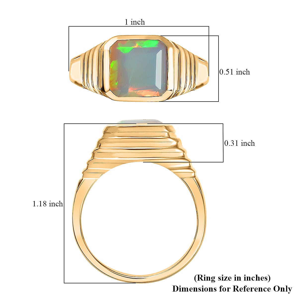 D'Joy Premium Ethiopian Welo Opal 2.50 ctw Art Deco Men's Ring in 18K Vermeil Yellow Gold Over Sterling Silver (Size 10.0)
