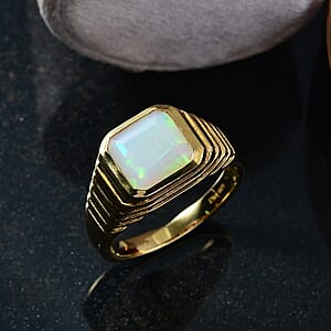 D'Joy Premium Ethiopian Welo Opal 2.50 ctw Men's Ring in 18K Vermeil Yellow Gold Over Sterling Silver (Size 12.0)