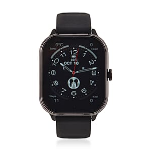 D8_PRO Smart Watch with Black and Orange Silicone Strap and Earbuds