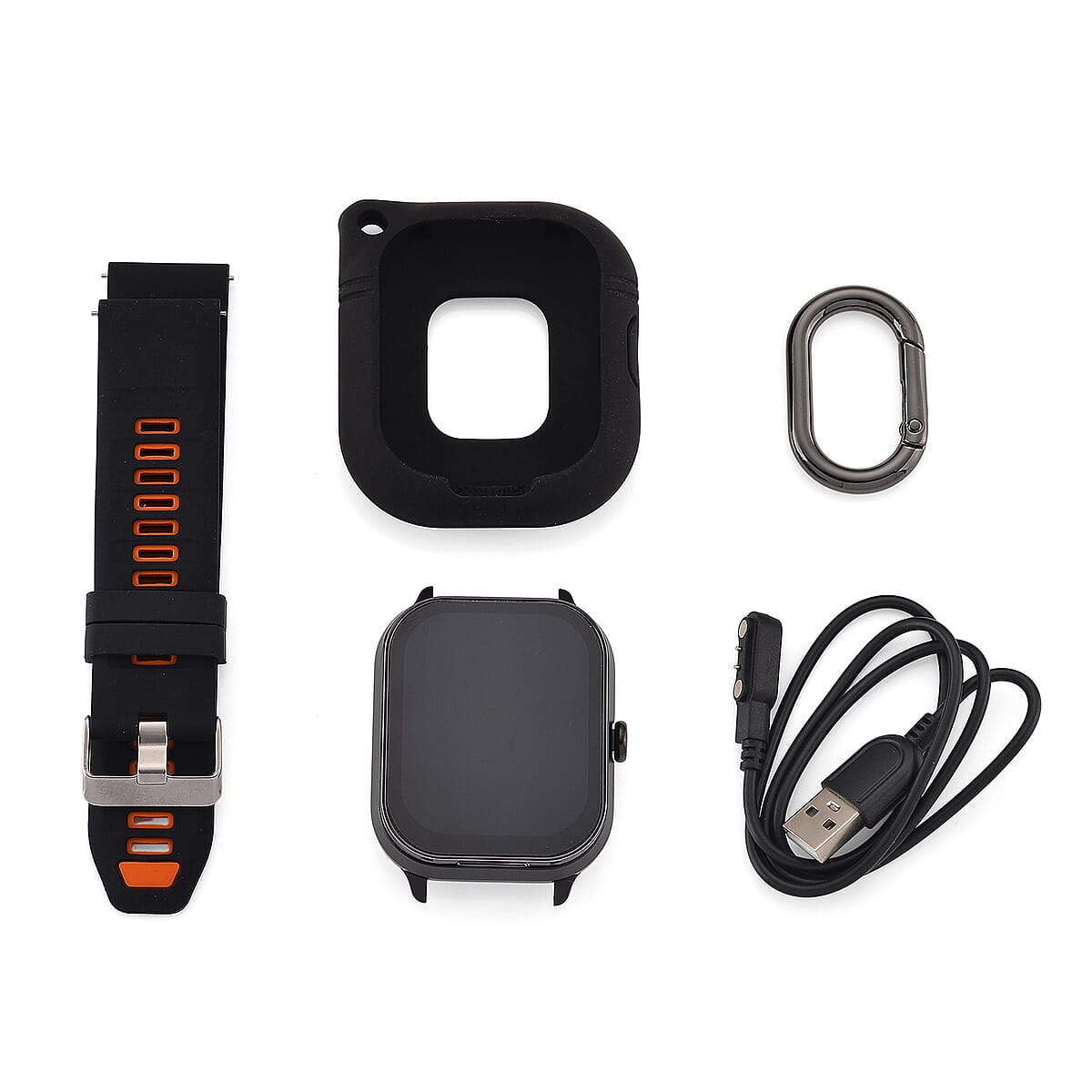 D8_PRO Smart Watch with Black and Orange Silicone Strap and Earbuds image number 3