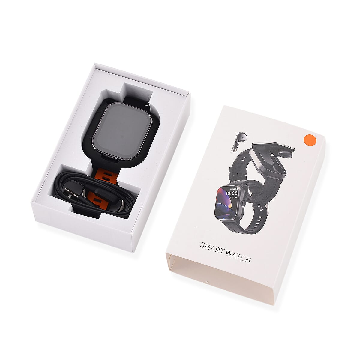 D8_PRO Smart Watch with Black and Orange Silicone Strap and Earbuds image number 4