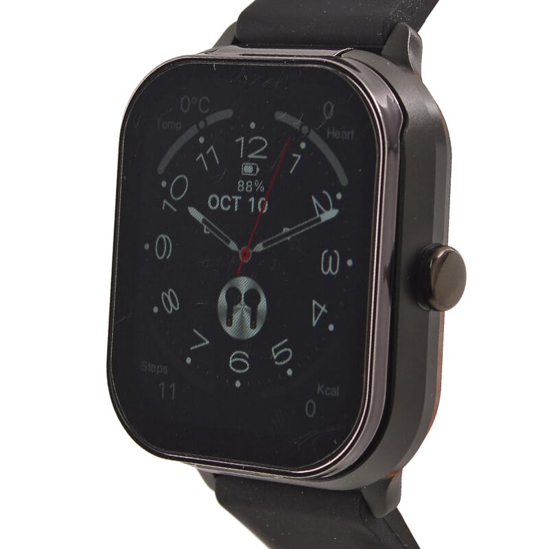 D8_PRO Smart Watch with Black and Orange Silicone Strap and Earbuds