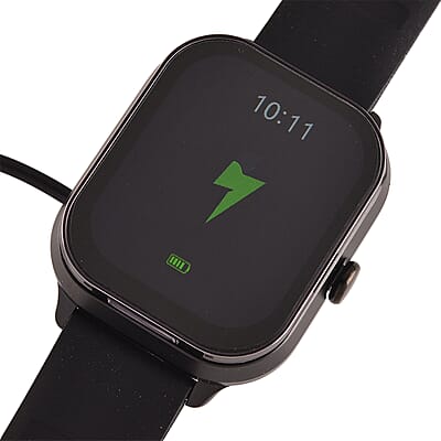 D8_PRO Smart Watch with Black and Orange Silicone Strap and Earbuds