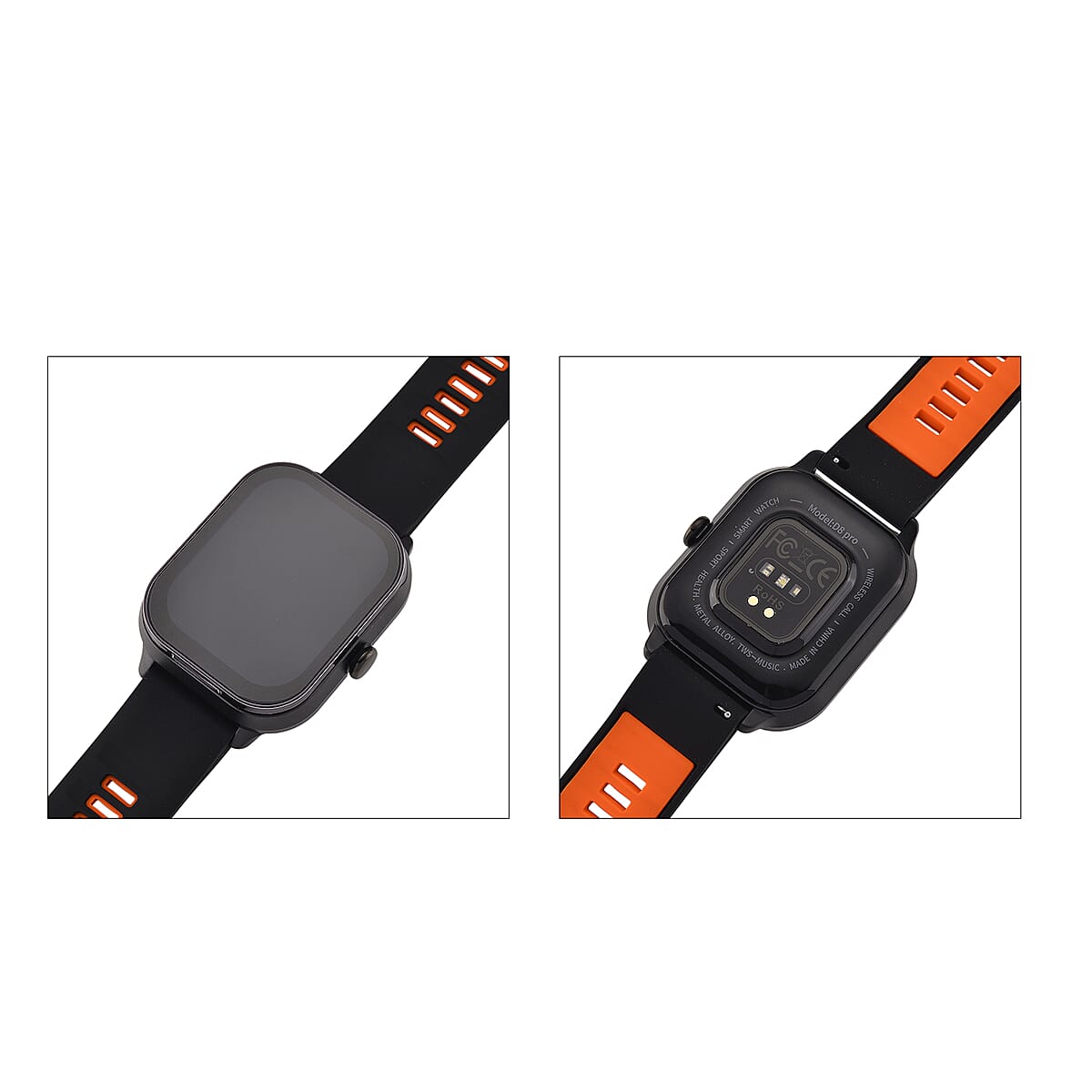 D8_PRO Smart Watch with Black and Orange Silicone Strap and Earbuds image number 10