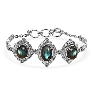 EverTrue Malagasy Labradorite 18.30 ctw Motif Linked Bracelet in Stainless Steel (7.00 In)