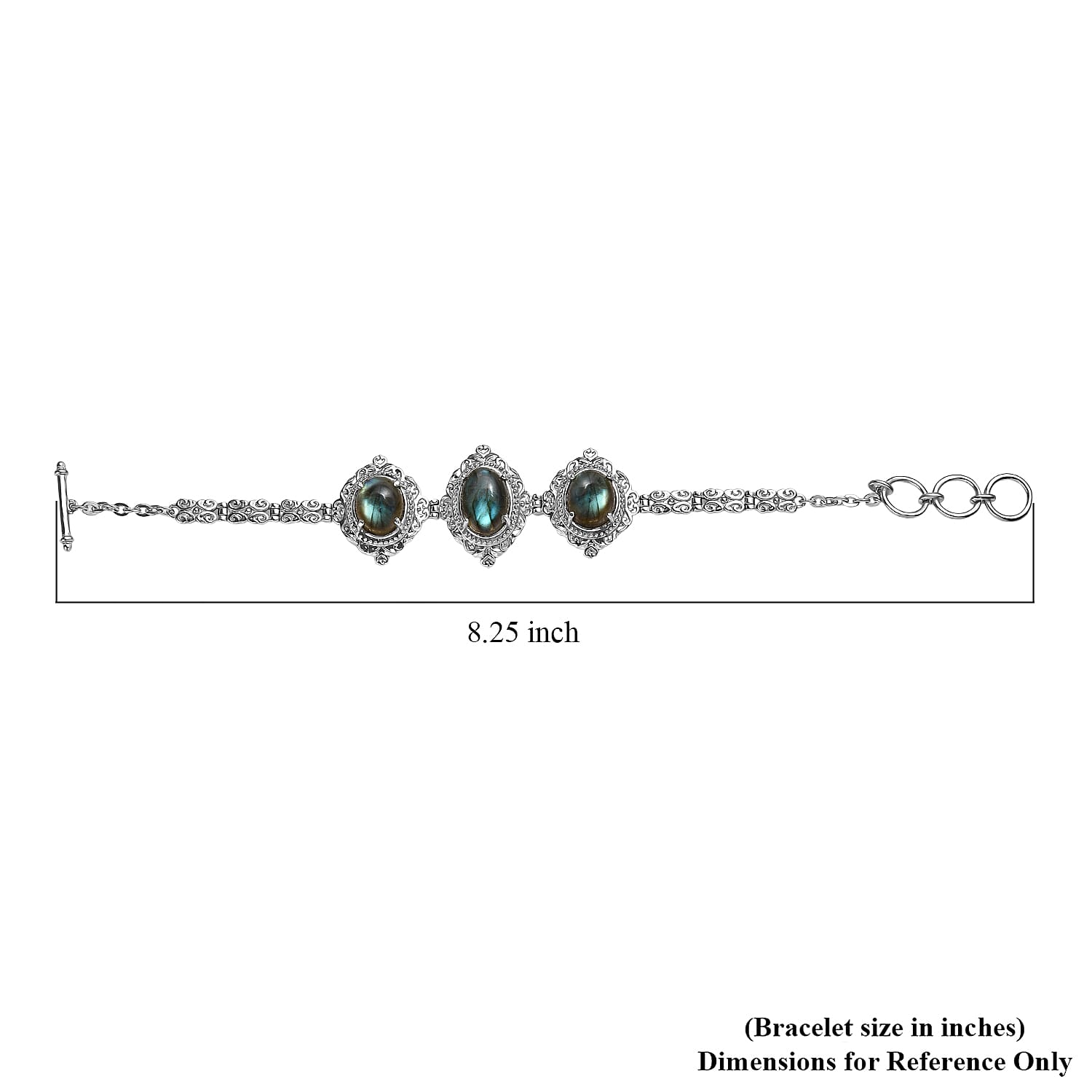 EverTrue Malagasy Labradorite 18.30 ctw Motif Linked Bracelet in Stainless Steel (7.00 In)