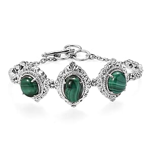 EverTrue African Malachite 29.35 ctw Bracelet in Stainless Steel (7.00 In)