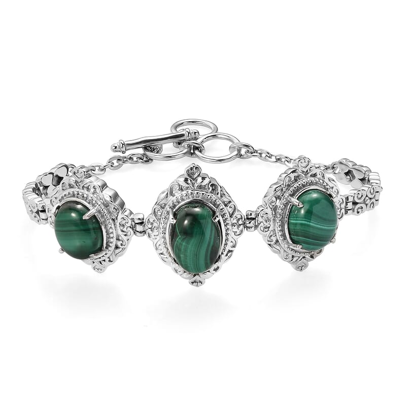 EverTrue African Malachite 29.35 ctw Bracelet in Stainless Steel (7.00 In)