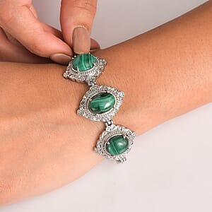 EverTrue African Malachite 29.35 ctw Bracelet in Stainless Steel (7.00 In)