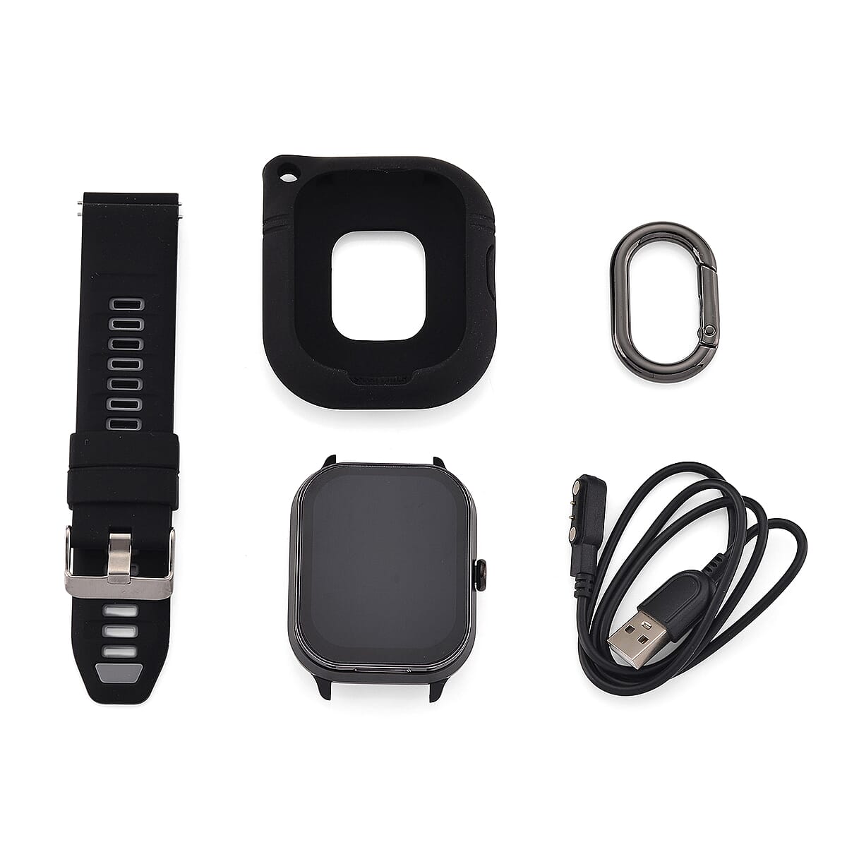 D8_PRO Smart Watch with Black and Gray Silicone Strap and Earbuds image number 3