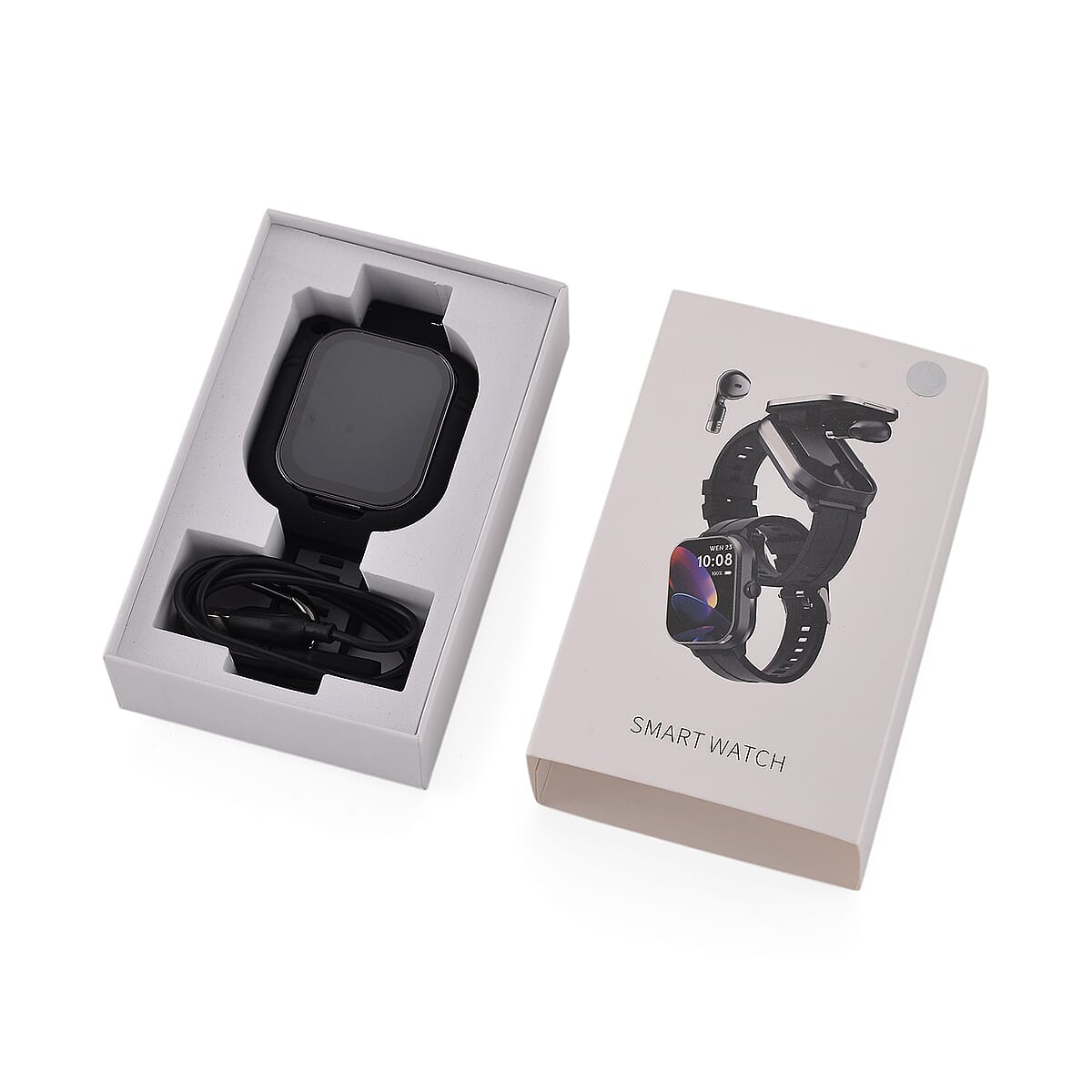 D8_PRO Smart Watch with Black and Gray Silicone Strap and Earbuds image number 4