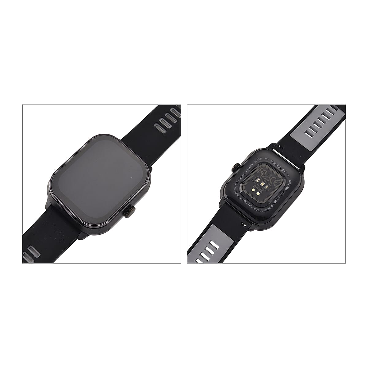 D8_PRO Smart Watch with Black and Gray Silicone Strap and Earbuds image number 10