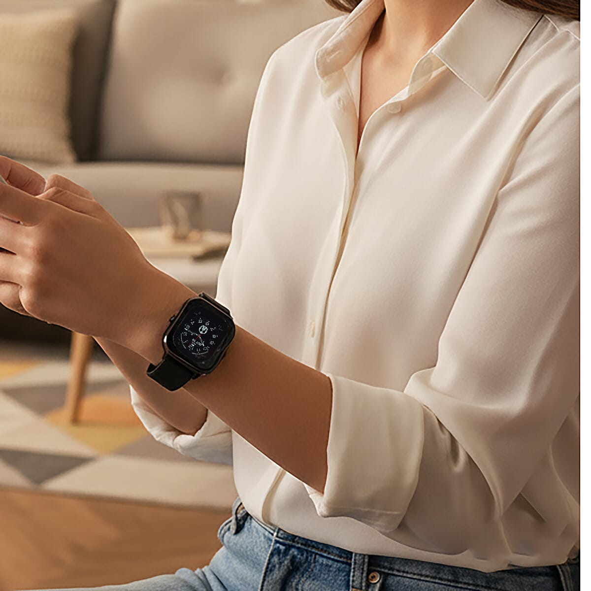 D8_PRO Smart Watch with Black and Blue Silicone Strap and Earbuds image number 1