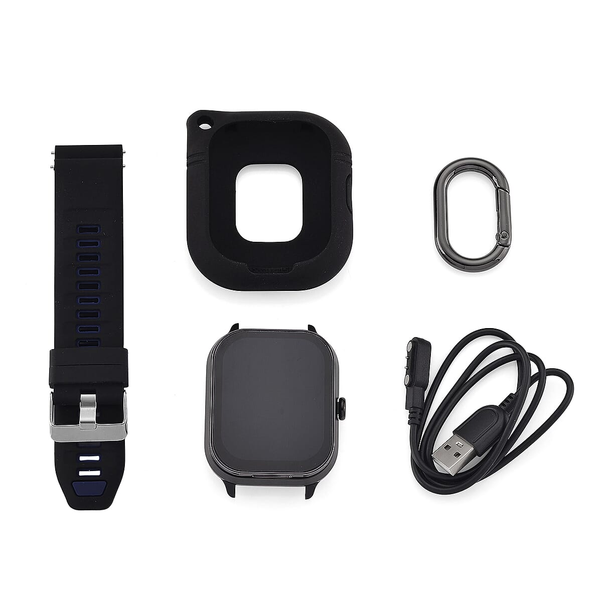 D8_PRO Smart Watch with Black and Blue Silicone Strap and Earbuds image number 3