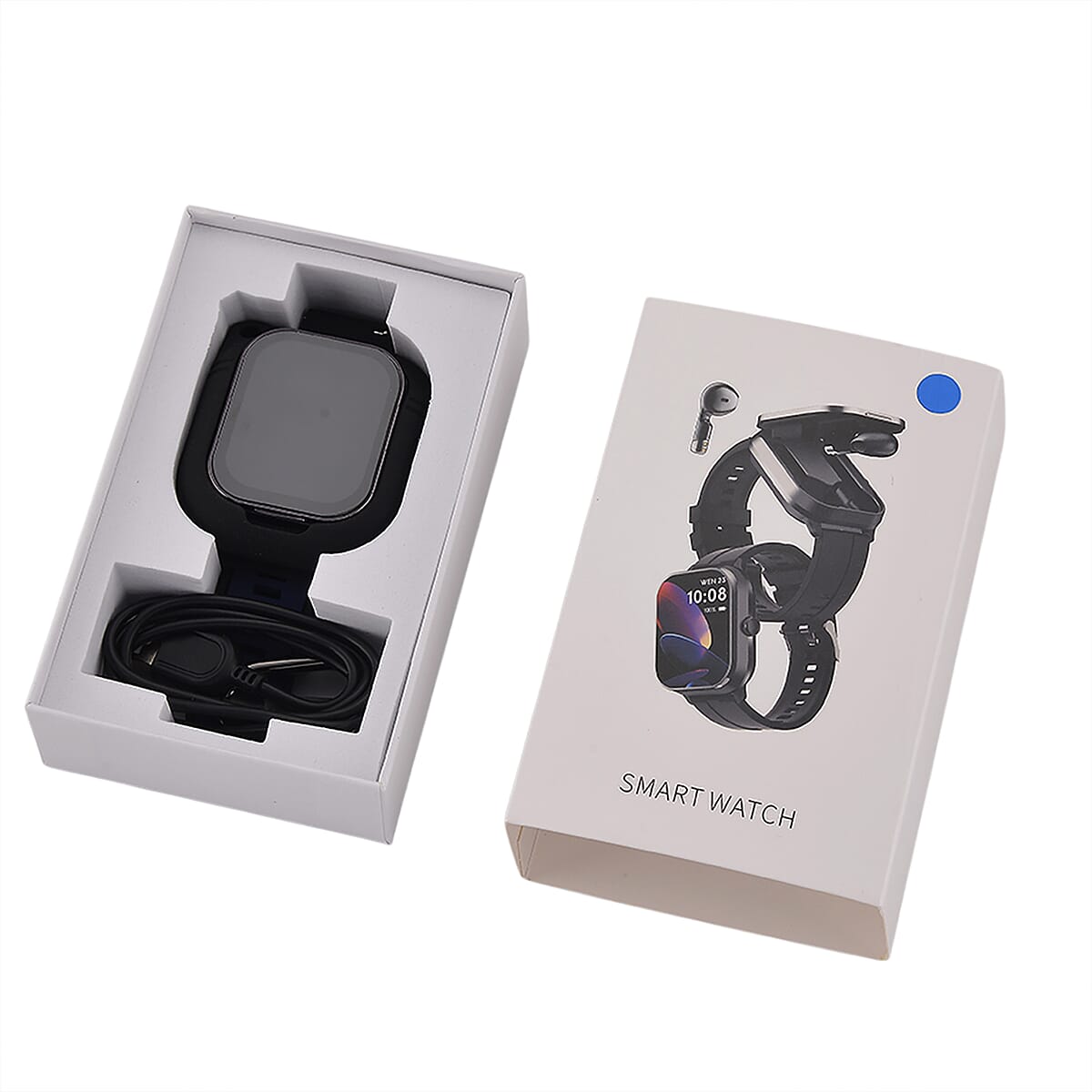 D8_PRO Smart Watch with Black and Blue Silicone Strap and Earbuds image number 4