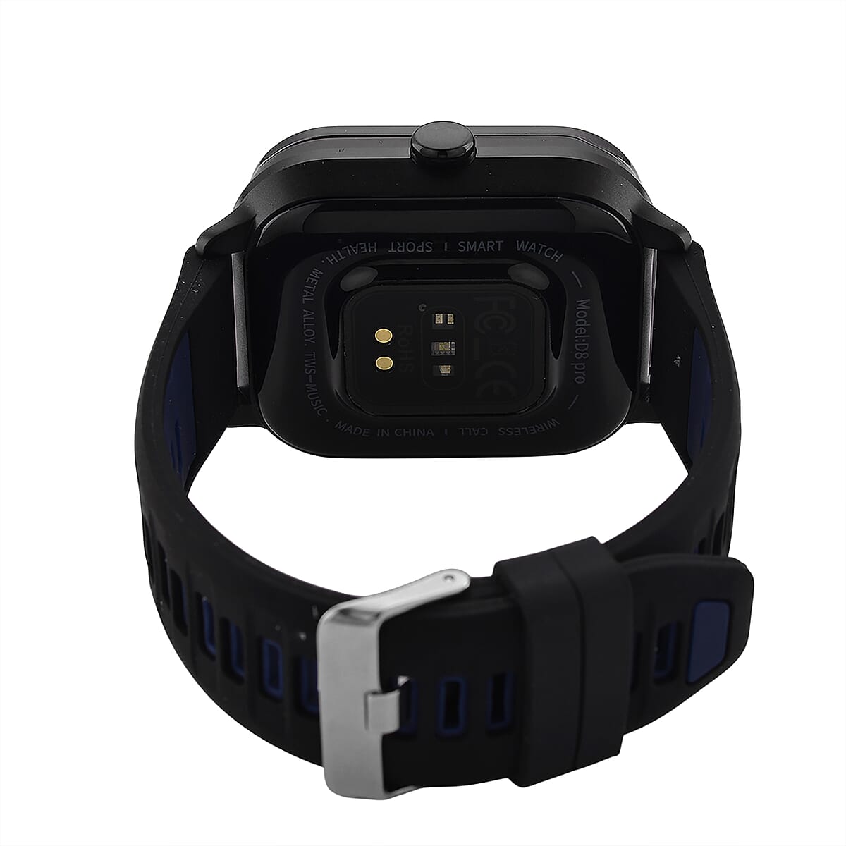 D8_PRO Smart Watch with Black and Blue Silicone Strap and Earbuds image number 8