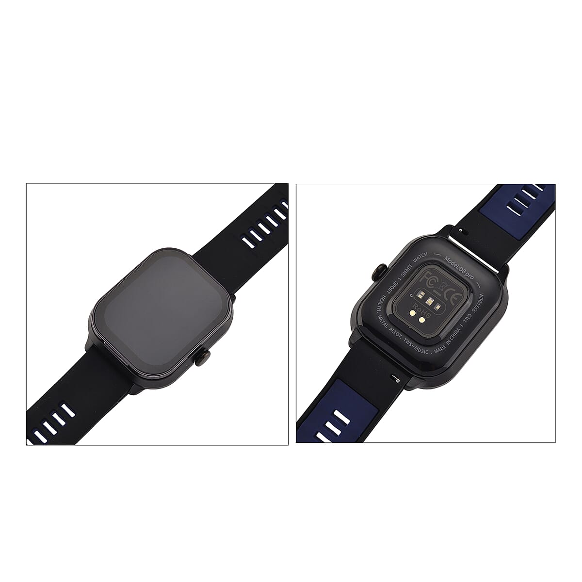D8_PRO Smart Watch with Black and Blue Silicone Strap and Earbuds image number 10