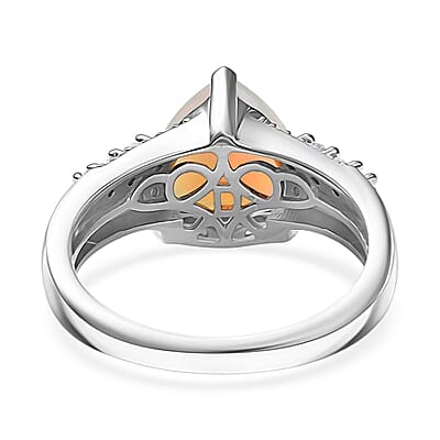 D'Joy AAA Ethiopian Welo Opal and Moissanite 2.10 ctw Glacial Fire Ring in Rhodium Over Sterling Silver (Size 10.0)