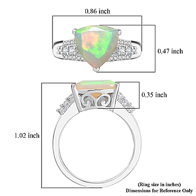 D'Joy AAA Ethiopian Welo Opal and Moissanite 2.10 ctw Glacial Fire Ring in Rhodium Over Sterling Silver (Size 10.0)