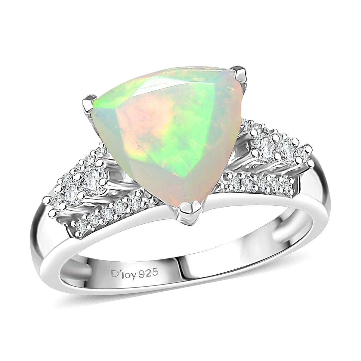 D'Joy AAA Ethiopian Welo Opal and Moissanite 2.10 ctw Glacial Fire Ring in Rhodium Over Sterling Silver (Size 7.0) image number 0