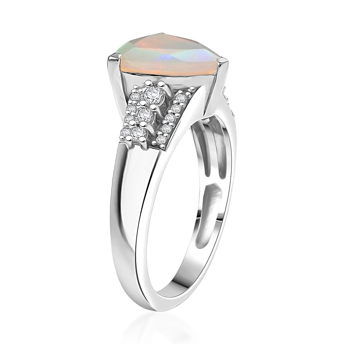 D'Joy AAA Ethiopian Welo Opal and Moissanite 2.10 ctw Glacial Fire Ring in Rhodium Over Sterling Silver (Size 7.0) image number 3