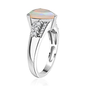 D'Joy AAA Ethiopian Welo Opal and Moissanite 2.10 ctw Glacial Fire Ring in Rhodium Over Sterling Silver (Size 7.0)