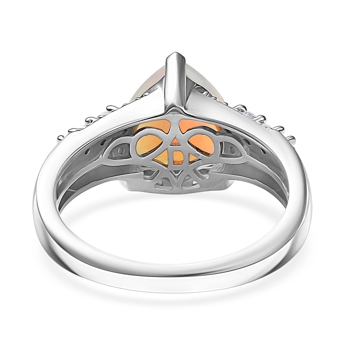 D'Joy AAA Ethiopian Welo Opal and Moissanite 2.10 ctw Glacial Fire Ring in Rhodium Over Sterling Silver (Size 7.0) image number 4