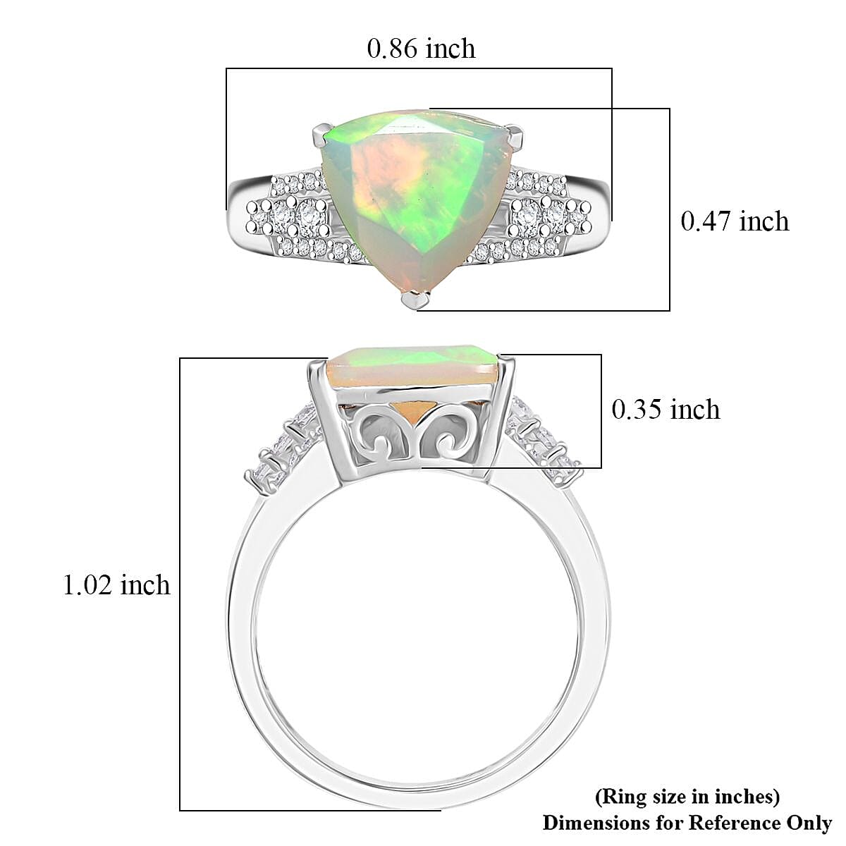 D'Joy AAA Ethiopian Welo Opal and Moissanite 2.10 ctw Glacial Fire Ring in Rhodium Over Sterling Silver (Size 7.0) image number 5