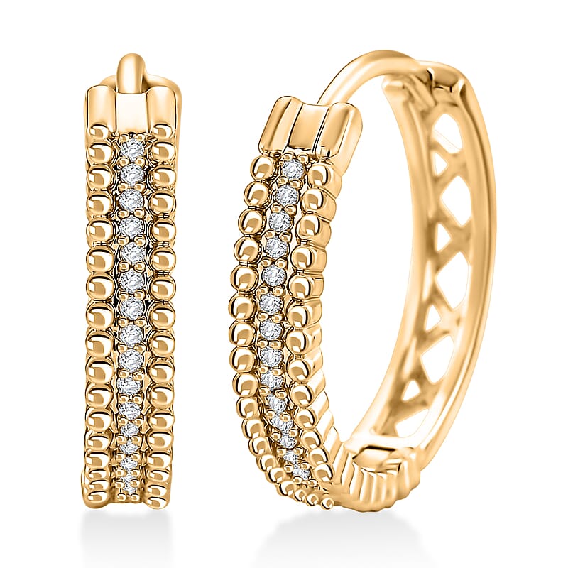 Simulated Diamond Luster Bead Hoop Earrings in Goldtone
