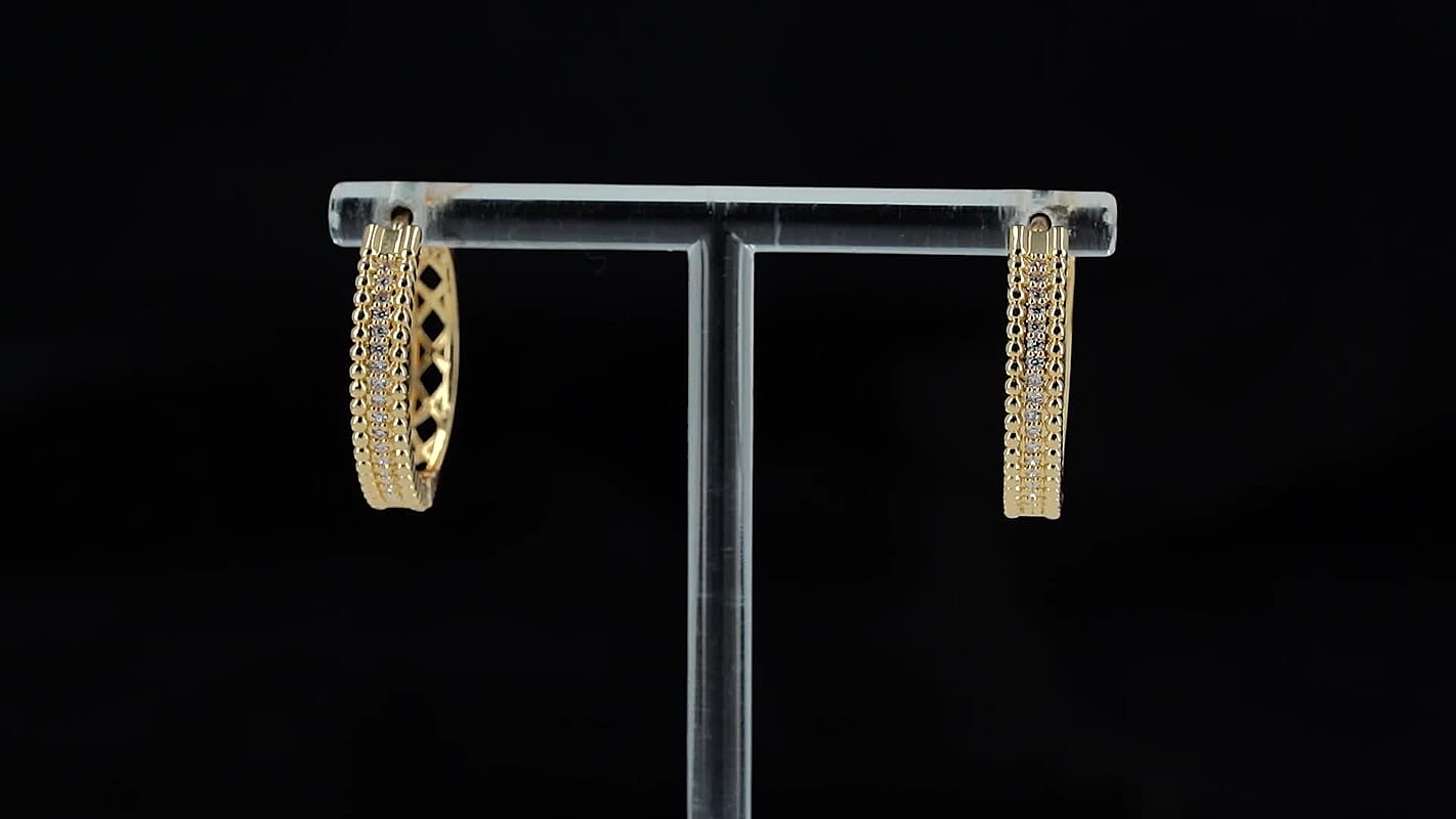 Simulated Diamond Lustre Bead Hoop Earrings in Goldtone