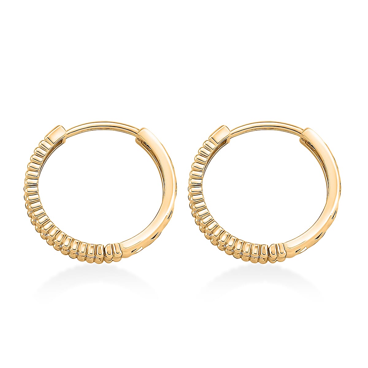 Simulated Diamond Hoop Earrings in Goldtone image number 3