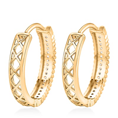 Simulated Diamond Luster Bead Hoop Earrings in Goldtone