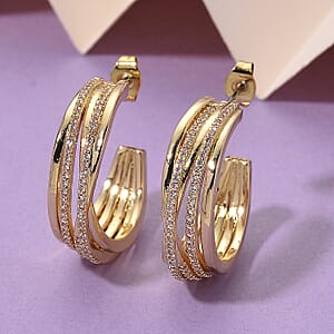 Simulated Diamond Hoop Earrings in Goldtone