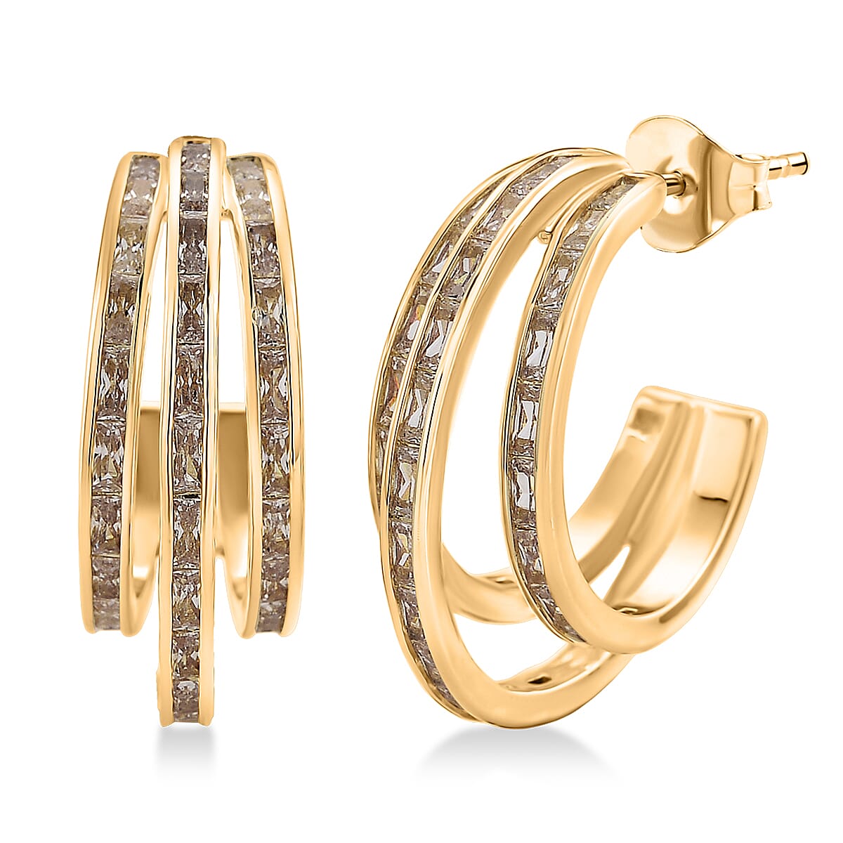 Simulated Diamond Hoop Earrings in Goldtone image number 0