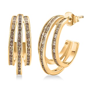 Simulated Diamond Hoop Earrings in Goldtone