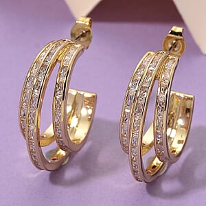 Simulated Diamond Hoop Earrings in Goldtone