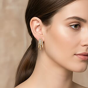 Simulated Diamond Hoop Earrings in Goldtone
