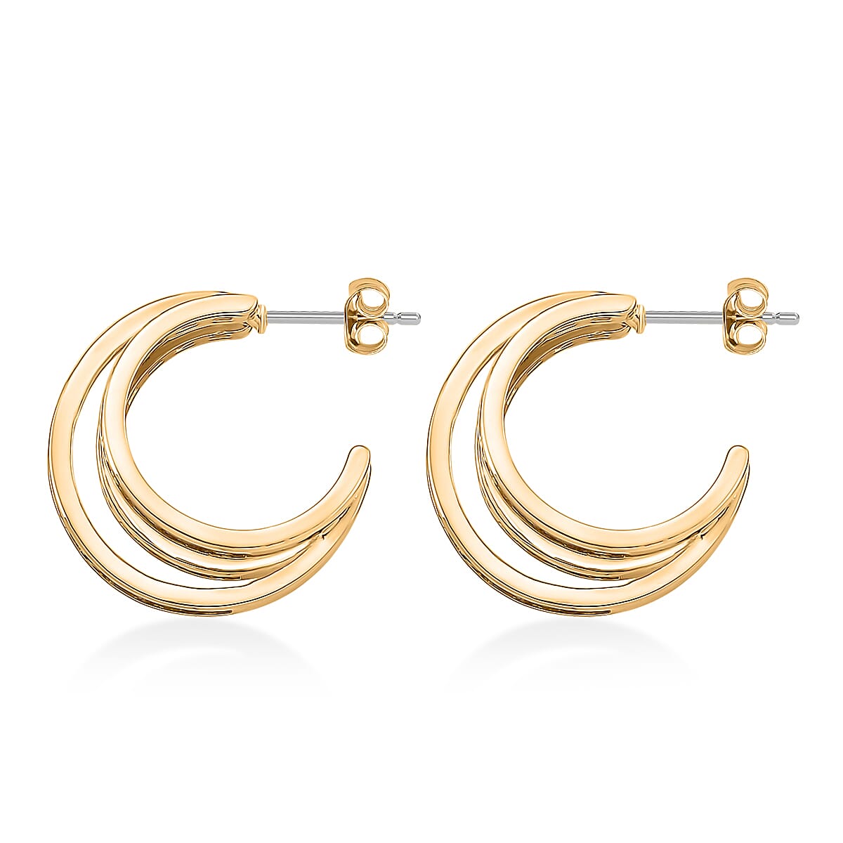 Simulated Diamond Three-Row Brilliance Hoop Earrings in Goldtone