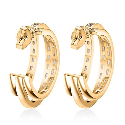 Simulated Diamond Three-Row Brilliance Hoop Earrings in Goldtone
