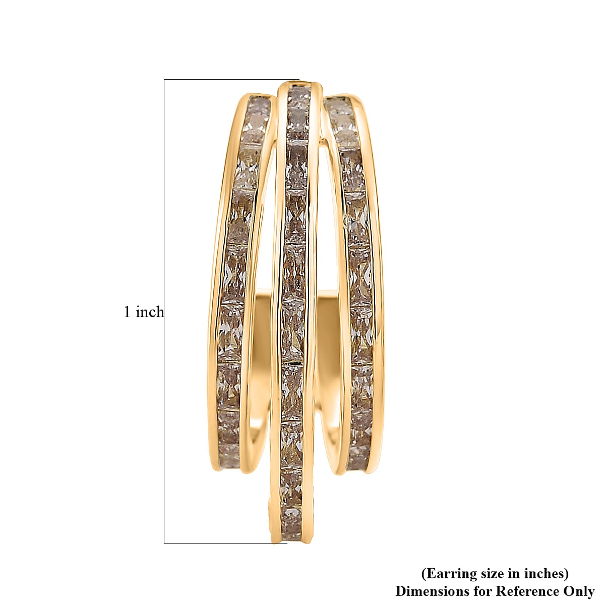Simulated Diamond Three-Row Brilliance Hoop Earrings in Goldtone
