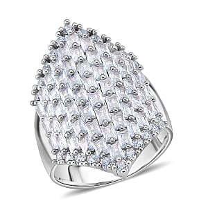 Simulated Diamond Statement Ring in Silvertone (Size 10.0)