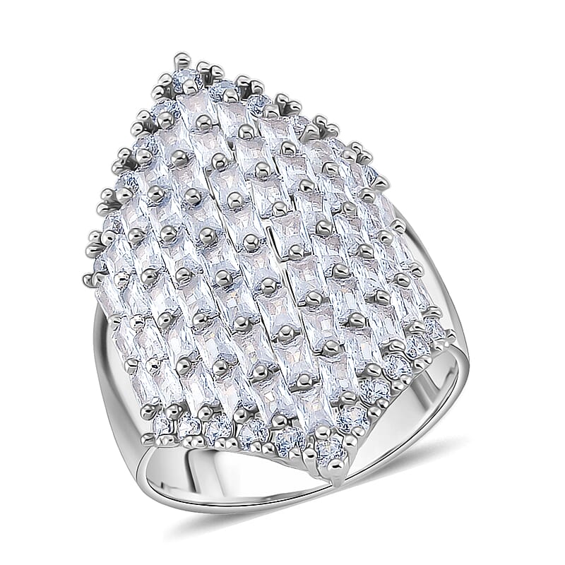 Simulated Diamond Statement Ring in Silvertone (Size 10.0)