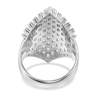 Simulated Diamond Statement Ring in Silvertone (Size 10.0)