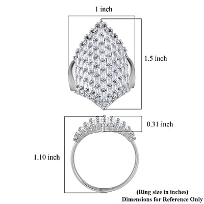 Simulated Diamond Statement Ring in Silvertone (Size 10.0)