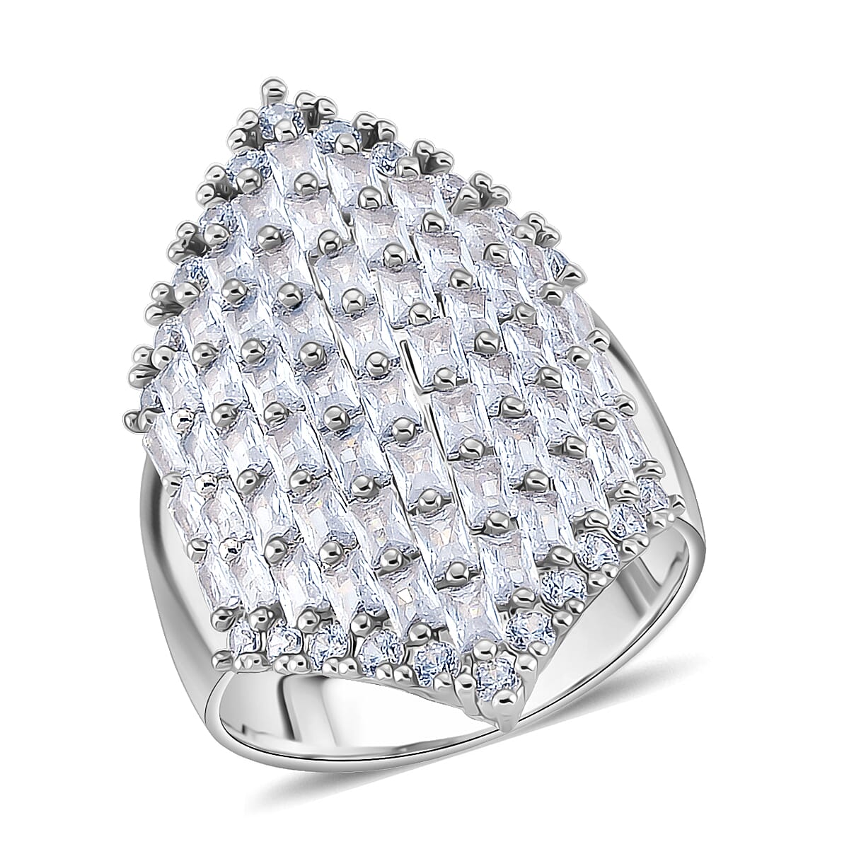 Simulated Diamond Statement Ring in Silvertone (Size 6.0) image number 0