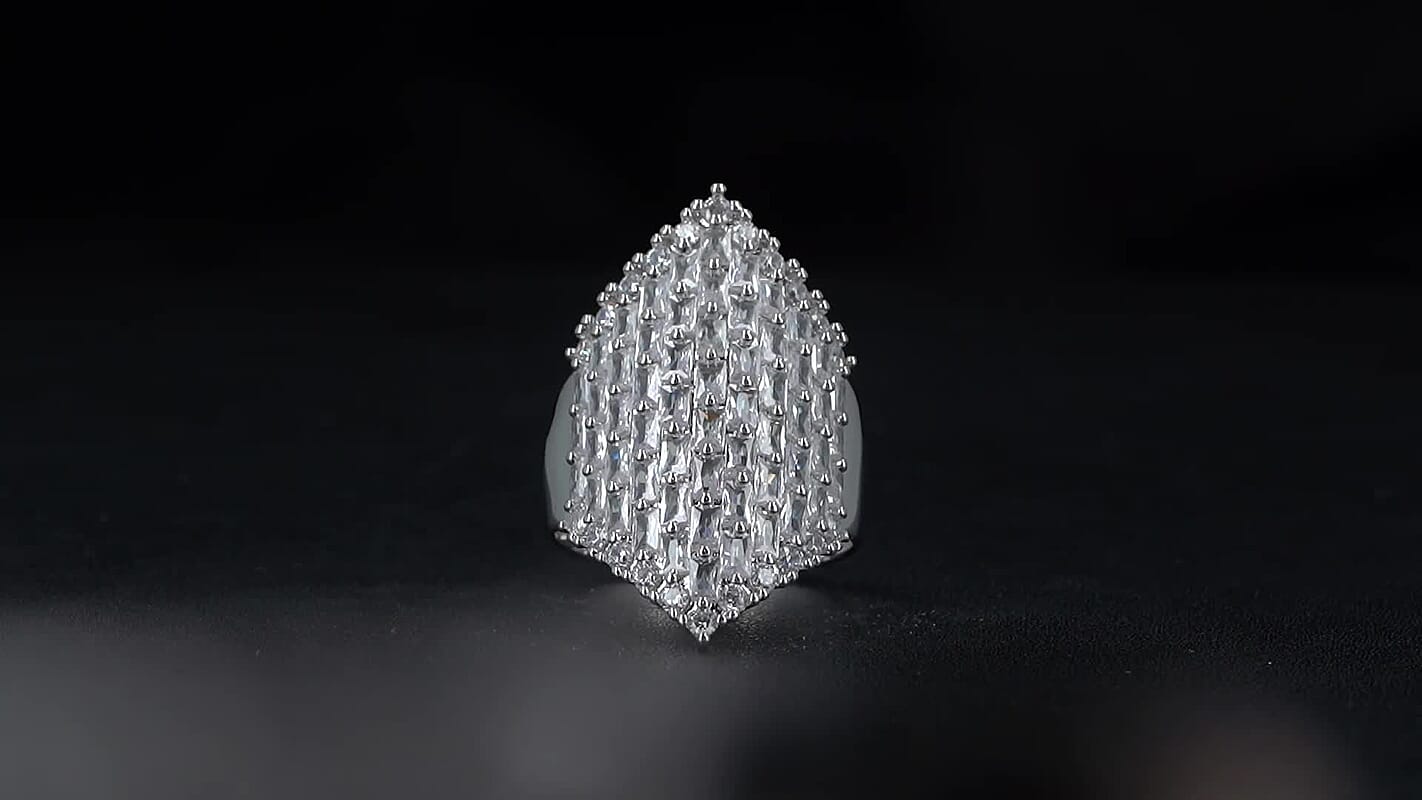 Simulated Diamond Statement Ring in Silvertone (Size 10.0) 1.50 ctw