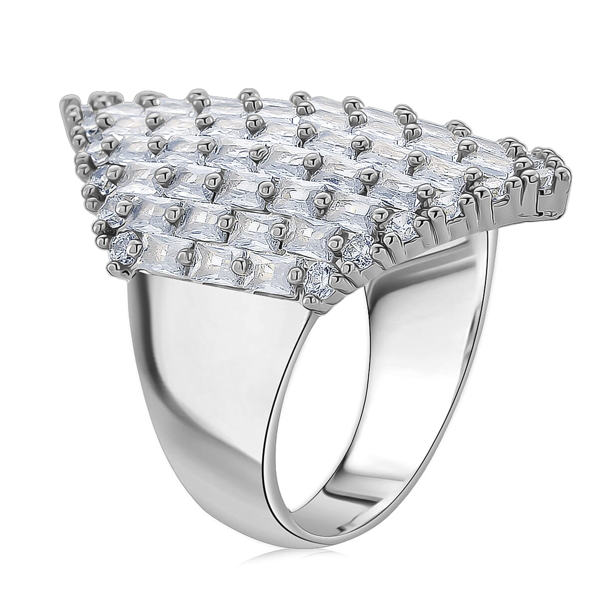 Simulated Diamond Statement Ring in Silvertone (Size 6.0) image number 3