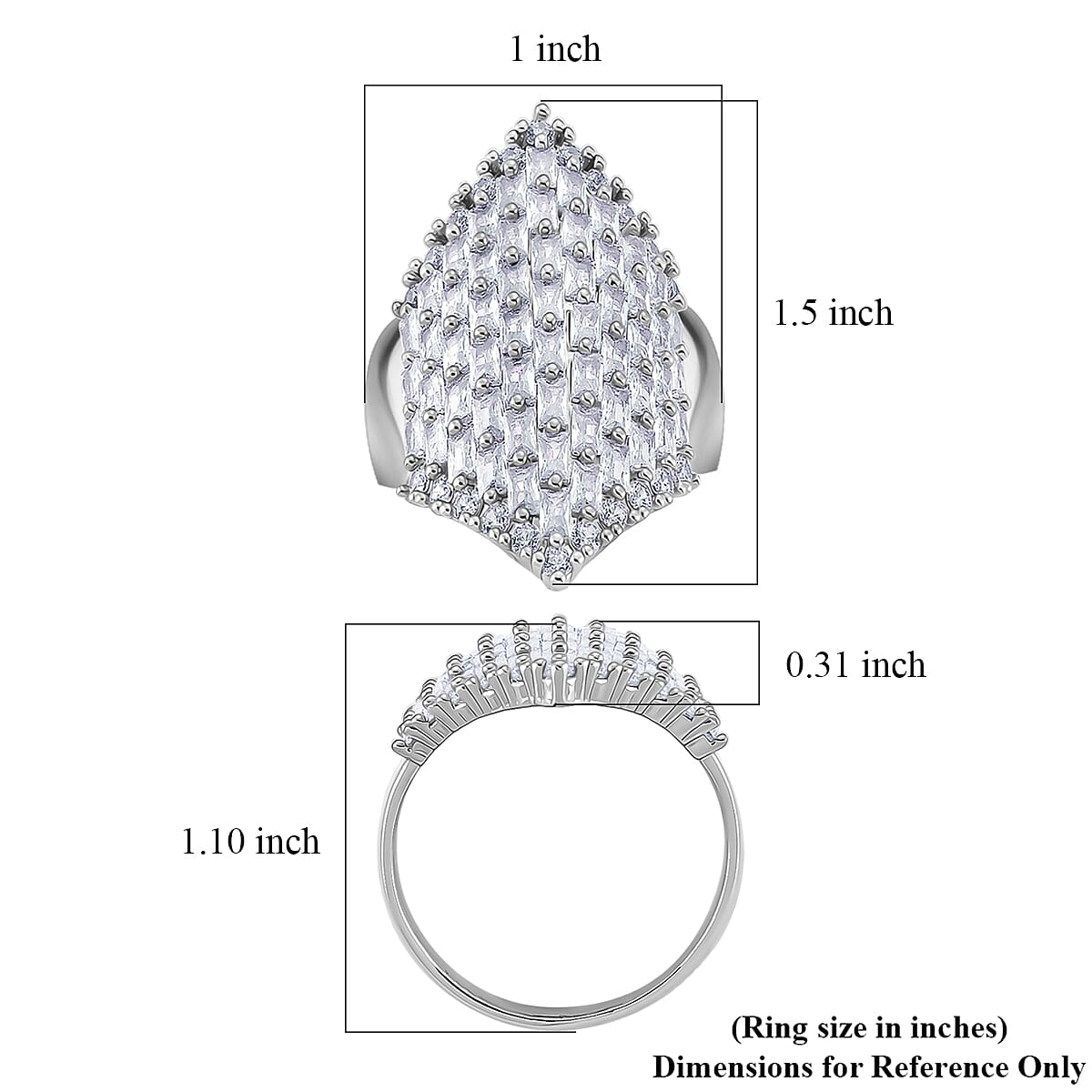 Simulated Diamond Statement Ring in Silvertone (Size 6.0) image number 5