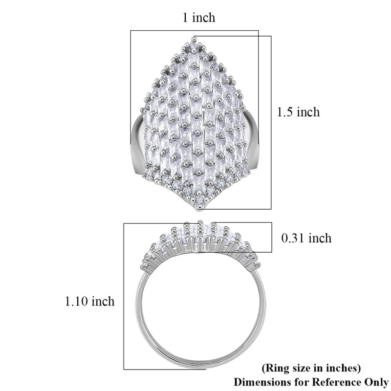 Simulated Diamond Statement Ring in Silvertone (Size 7.0)