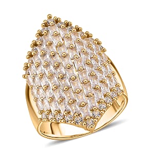 Simulated Diamond Statement Ring in Goldtone (Size 6.0)